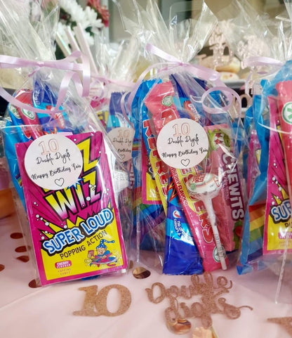 Birthday sweet bags - Birthday favours- Birthday party - Sweet favours - Party favours- Birthday - prefilled sweet bags-personalised sticker