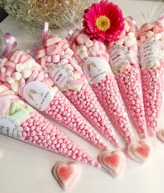 Bridal shower - hen party - party cones - Bridesmaid - hen do - sweet cones - pink Party cones