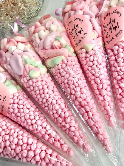 Baby shower - gender reveal - party cones - sweet favours - baby girl - pink cones