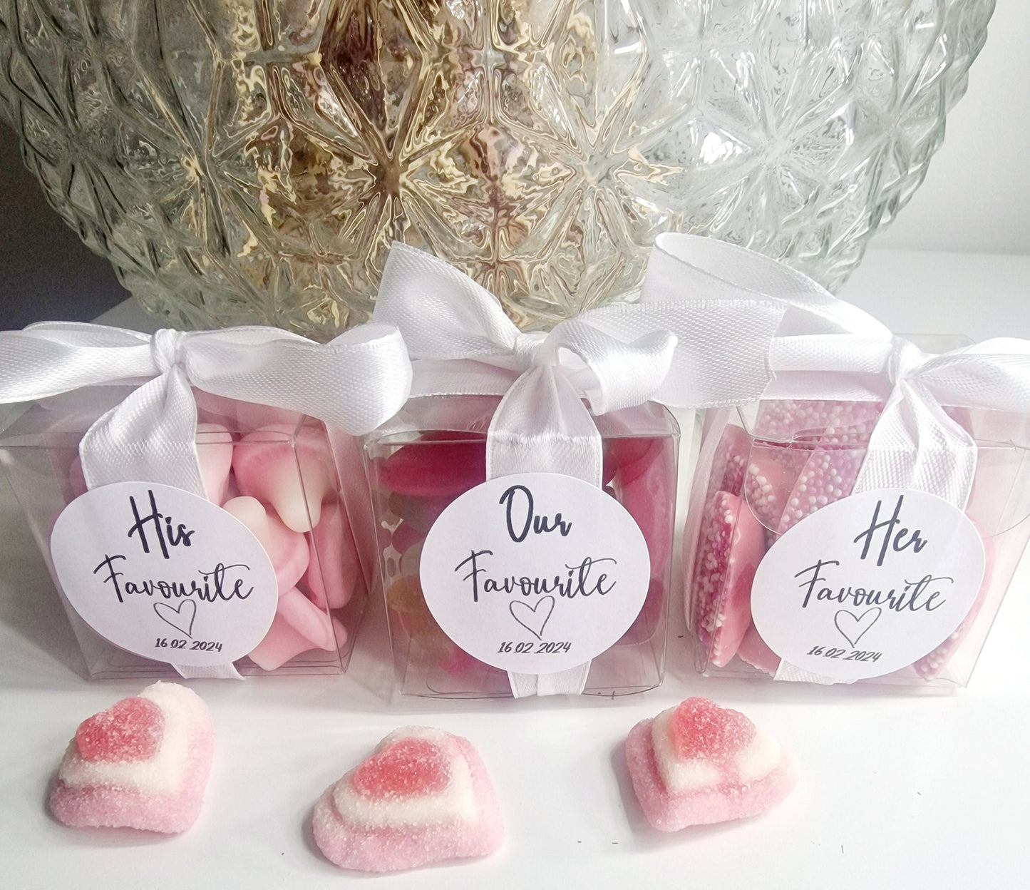 Sweet cubes - His favourite - Her favourite - Our favourite - Clear cube Favours- Sweet Boxes - Wedding Favours