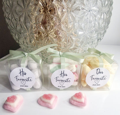 Sweet cubes - His favourite - Her favourite - Our favourite - Clear cube Favours- Sweet Boxes - Wedding Favours