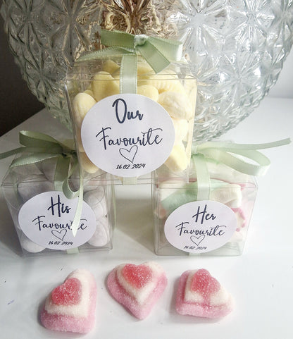 Sweet cubes - His favourite - Her favourite - Our favourite - Clear cube Favours- Sweet Boxes - Wedding Favours