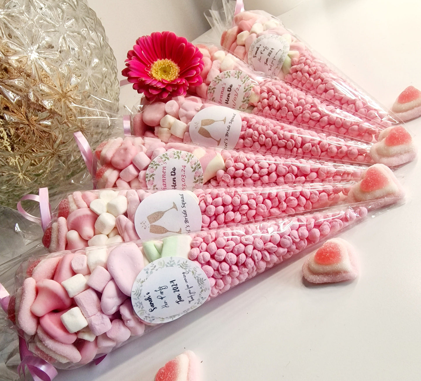 Bridal shower - hen party - party cones - Bridesmaid - hen do - sweet cones - pink Party cones