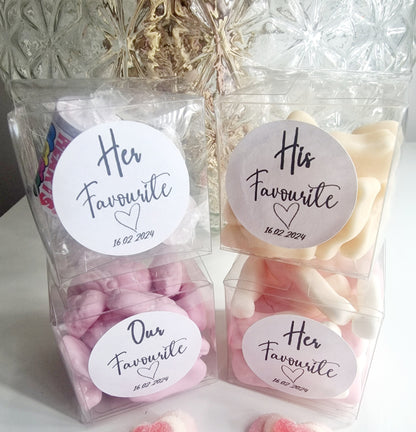 Sweet cubes - His favourite - Her favourite - Our favourite - Clear cube Favours- Sweet Boxes - Wedding Favours