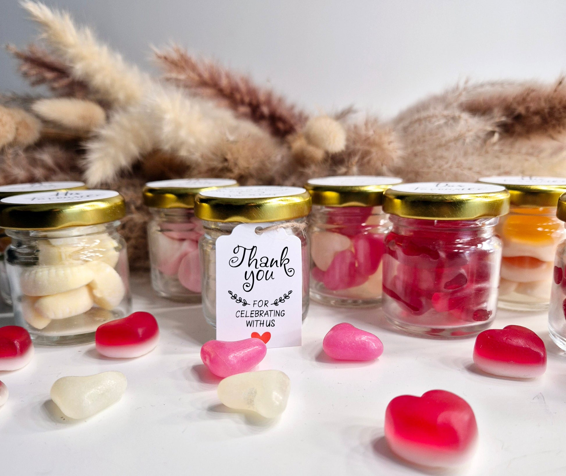 Mini glass jars- Sweet jars - Sweet jars- Wedding favours- Engagment - Celebrations