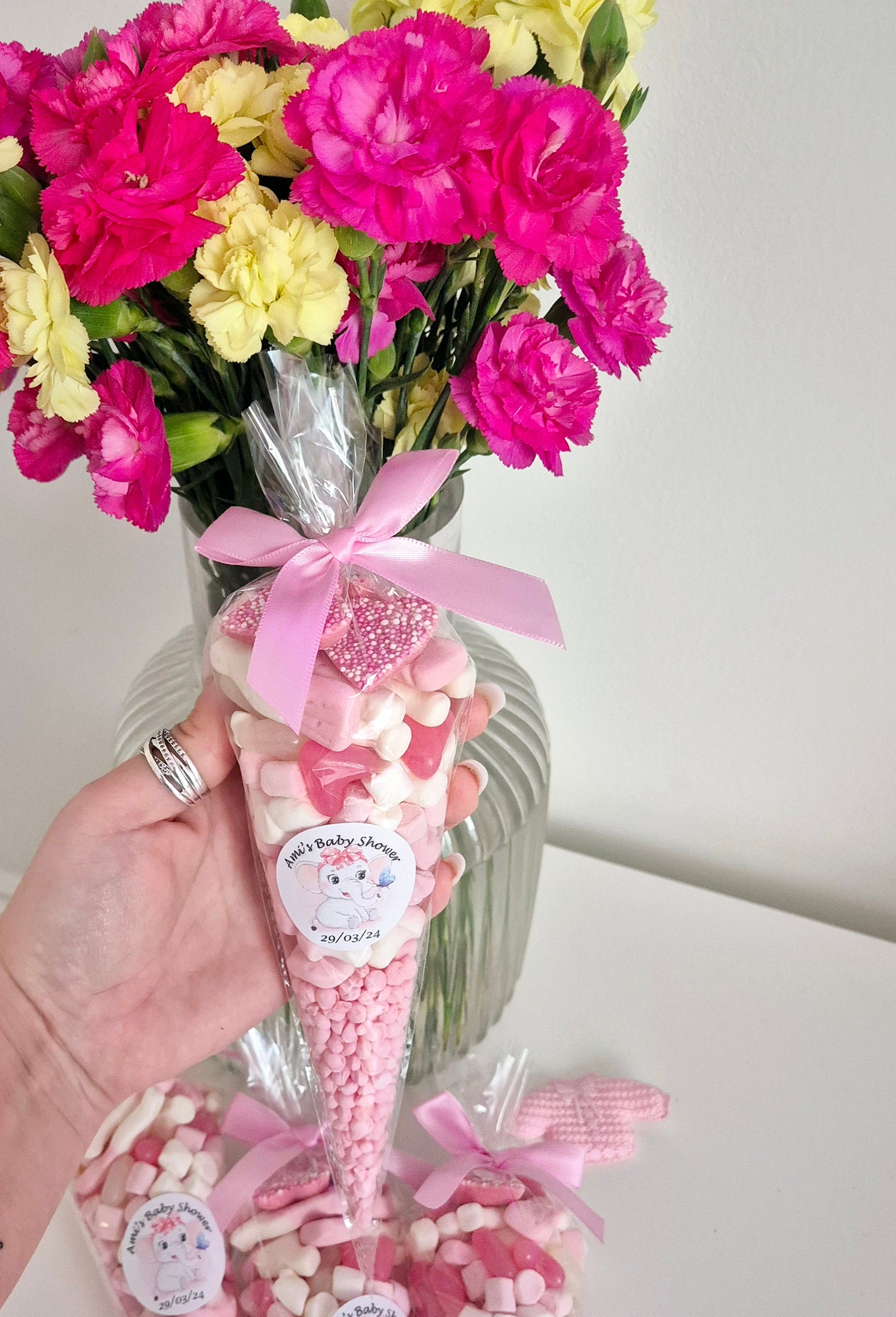 Baby Shower Party Cones - Baby Reveal - Gender reveal - Baby Party -Oh sweet baby - Party Favours-Sweet favours- Party favours- pink cones