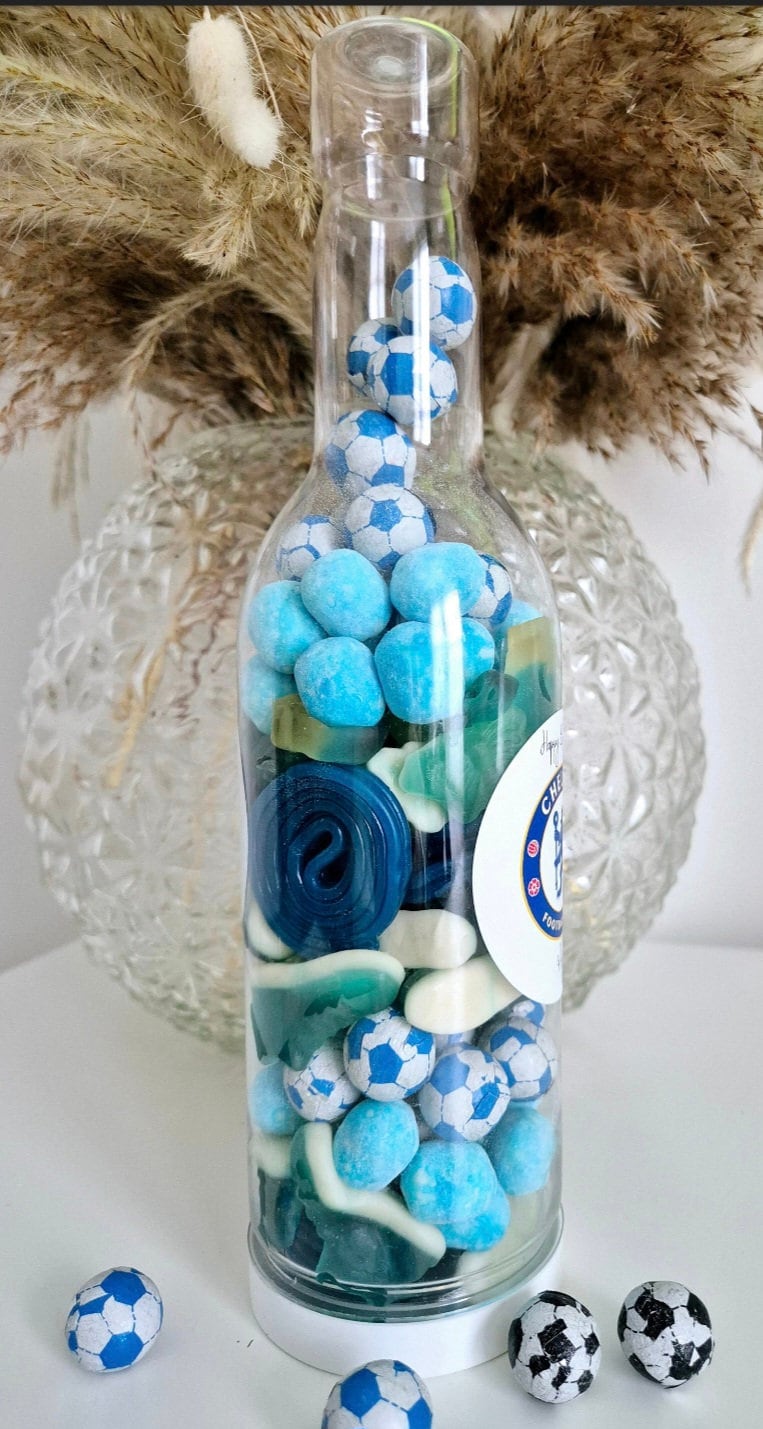 Football sweet bottle - football fan - Sweet Bottle - Birthday - Birthday Gift -celebrations - Blue sweets