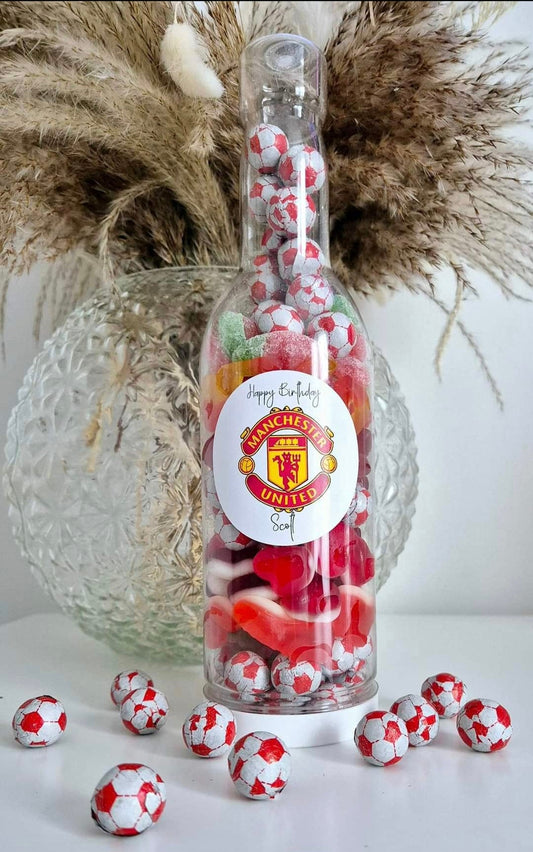 Football sweet bottle - football fan - Sweet Bottle - Birthday - Birthday Gift -celebrations - Red theme- personalised gift