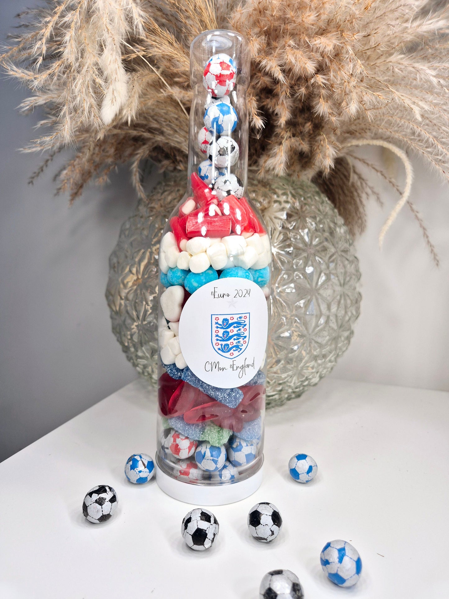 Football sweet bottle - football fan - Sweet Bottle - Birthday - Birthday Gift -celebrations - Blue/Red/white sweets