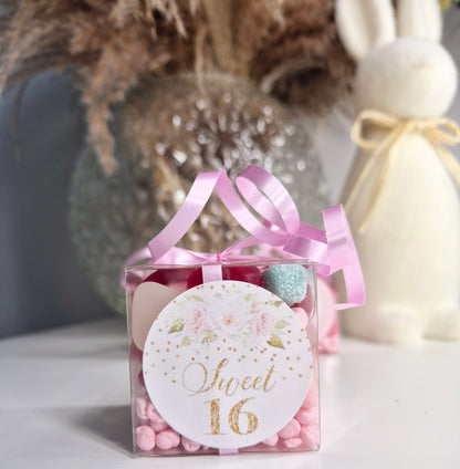 Sweet cubes - Sweet sixteen sweet boxes - Personalised filled sweet cubes - Birthday party favours