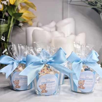 Christening sweet pots - personalised sticker - Christening sweet favours