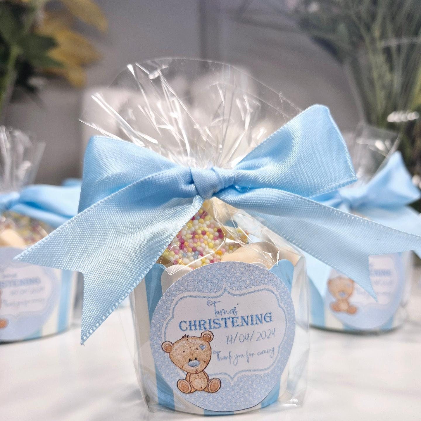 Christening sweet pots - personalised sticker - Christening sweet favours