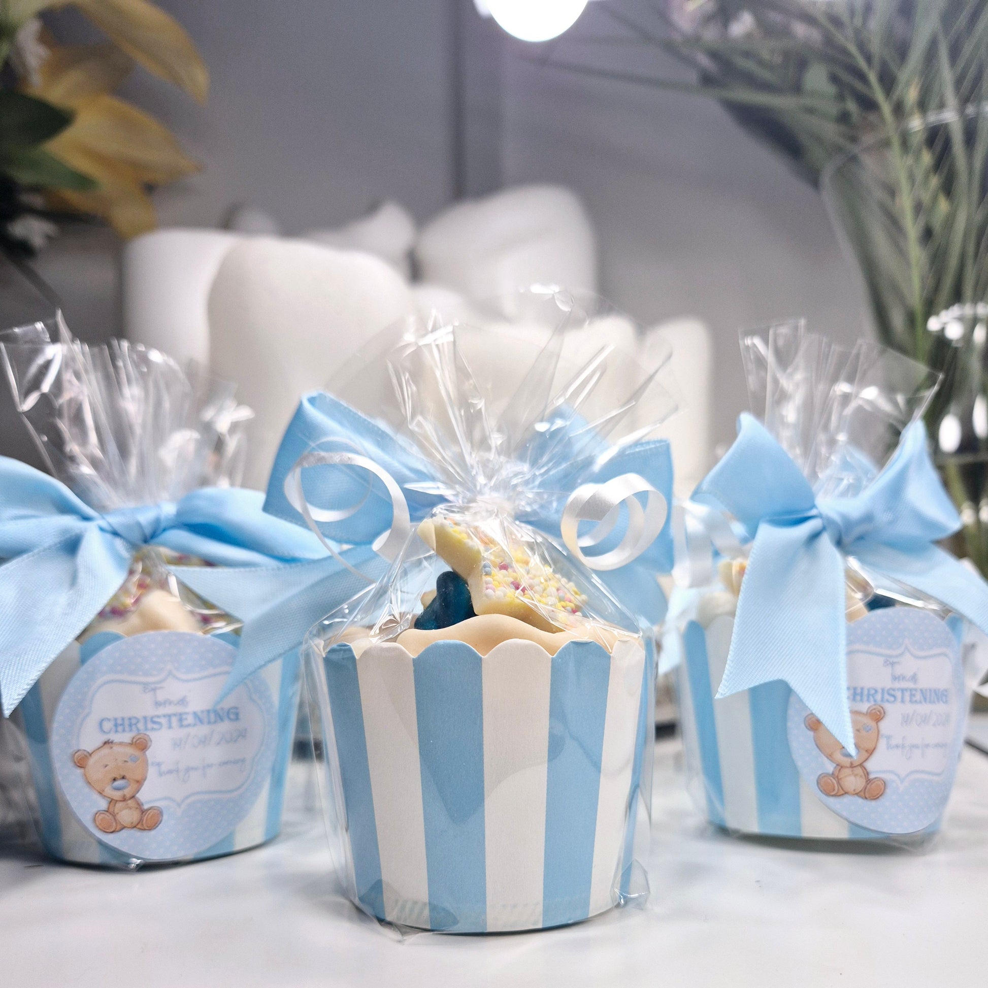 Christening sweet pots - personalised sticker - Christening sweet favours