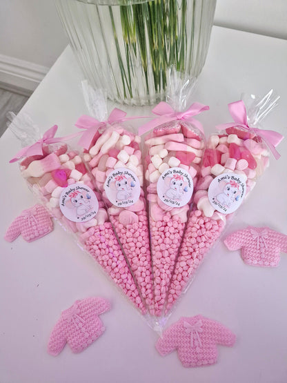 Baby Shower Party Cones - Baby Reveal - Gender reveal - Baby Party -Oh sweet baby - Party Favours-Sweet favours- Party favours- pink cones