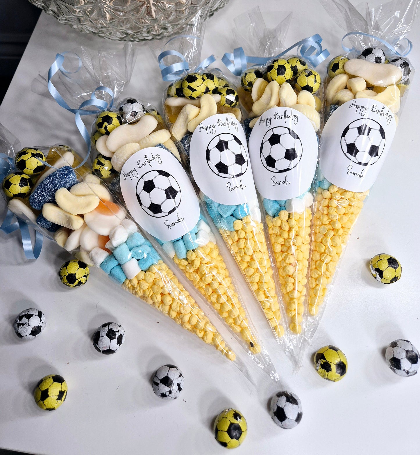 Football sweet cones- Party cones - football inspired sweet cones- football favours