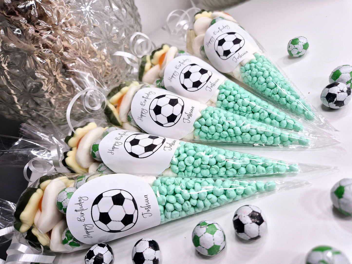 Football sweet cones- Party cones - football inspired sweet cones- football favours