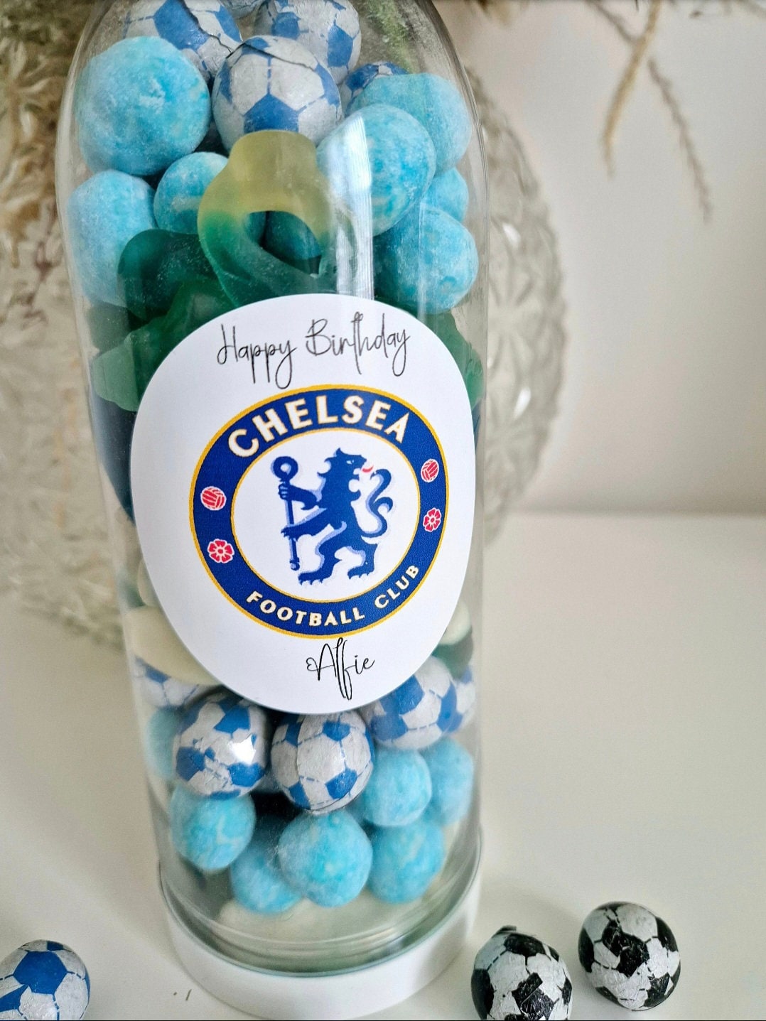 Football sweet bottle - football fan - Sweet Bottle - Birthday - Birthday Gift -celebrations - Blue sweets