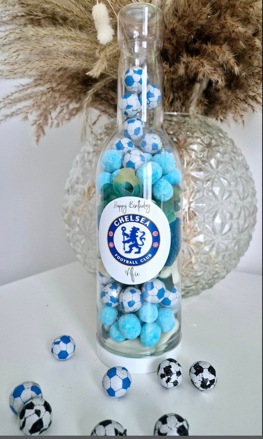 Football sweet bottle - football fan - Sweet Bottle - Birthday - Birthday Gift -celebrations - Blue sweets