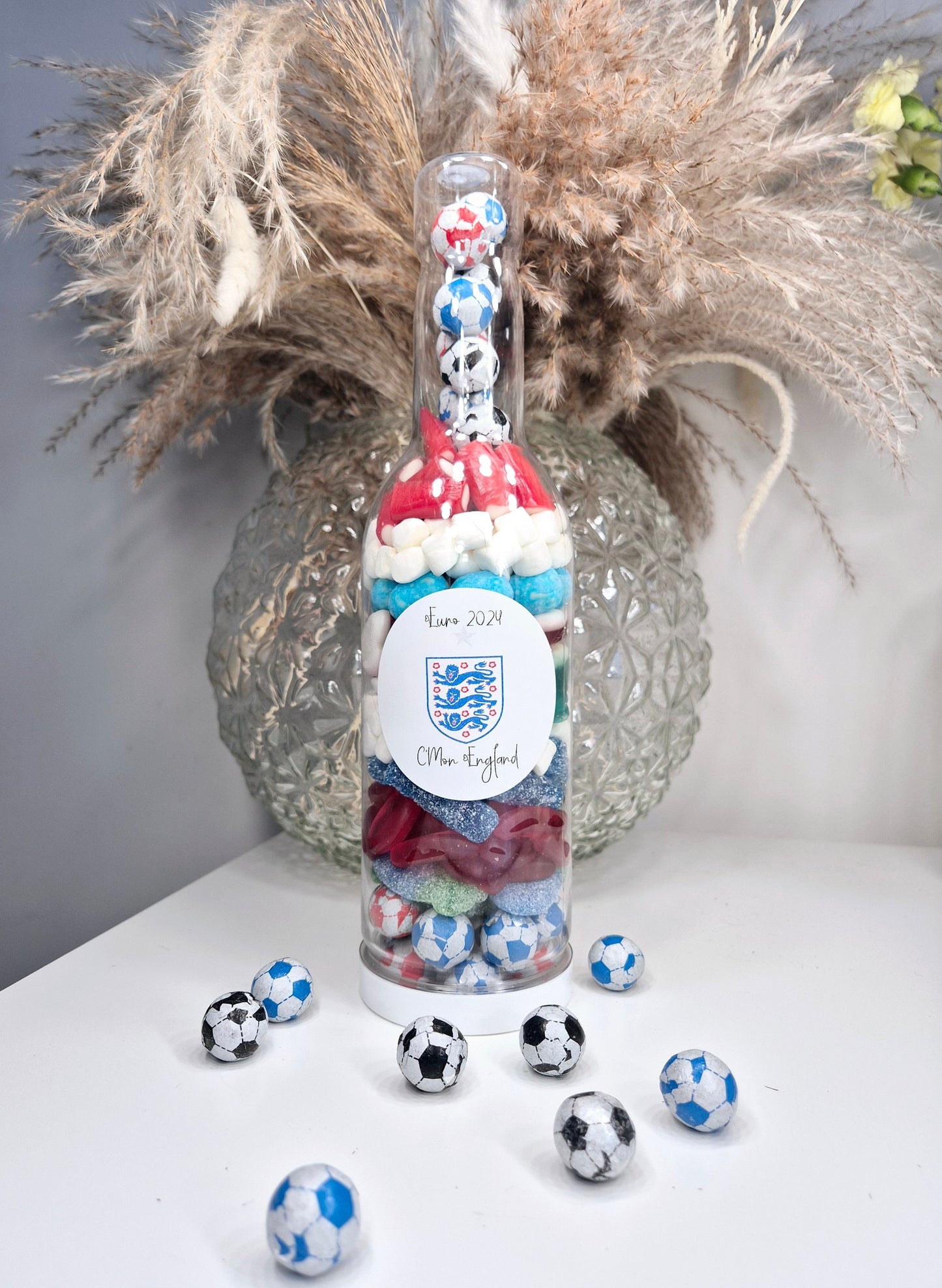 Football sweet bottle - football fan - Sweet Bottle - Birthday - Birthday Gift -celebrations - Blue/Red/white sweets