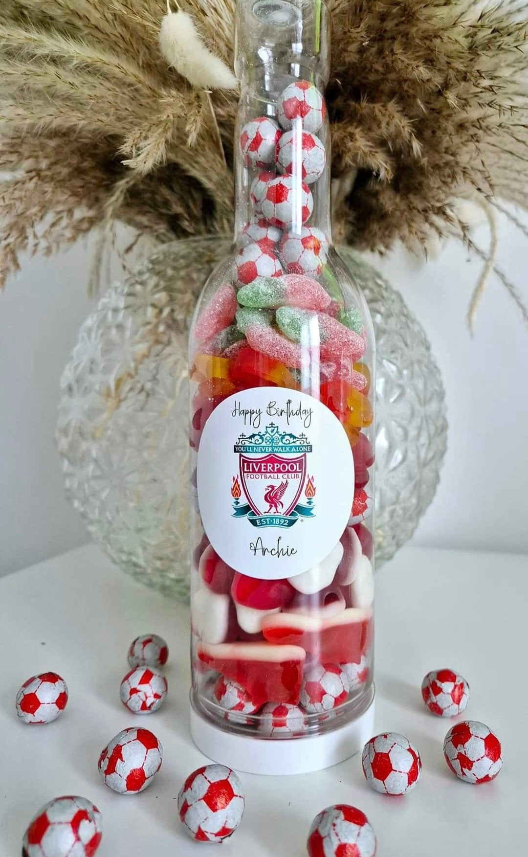 Football sweet bottle - football fan - Sweet Bottle - Birthday - Birthday Gift -celebrations - Football sticker of team - Red sweets