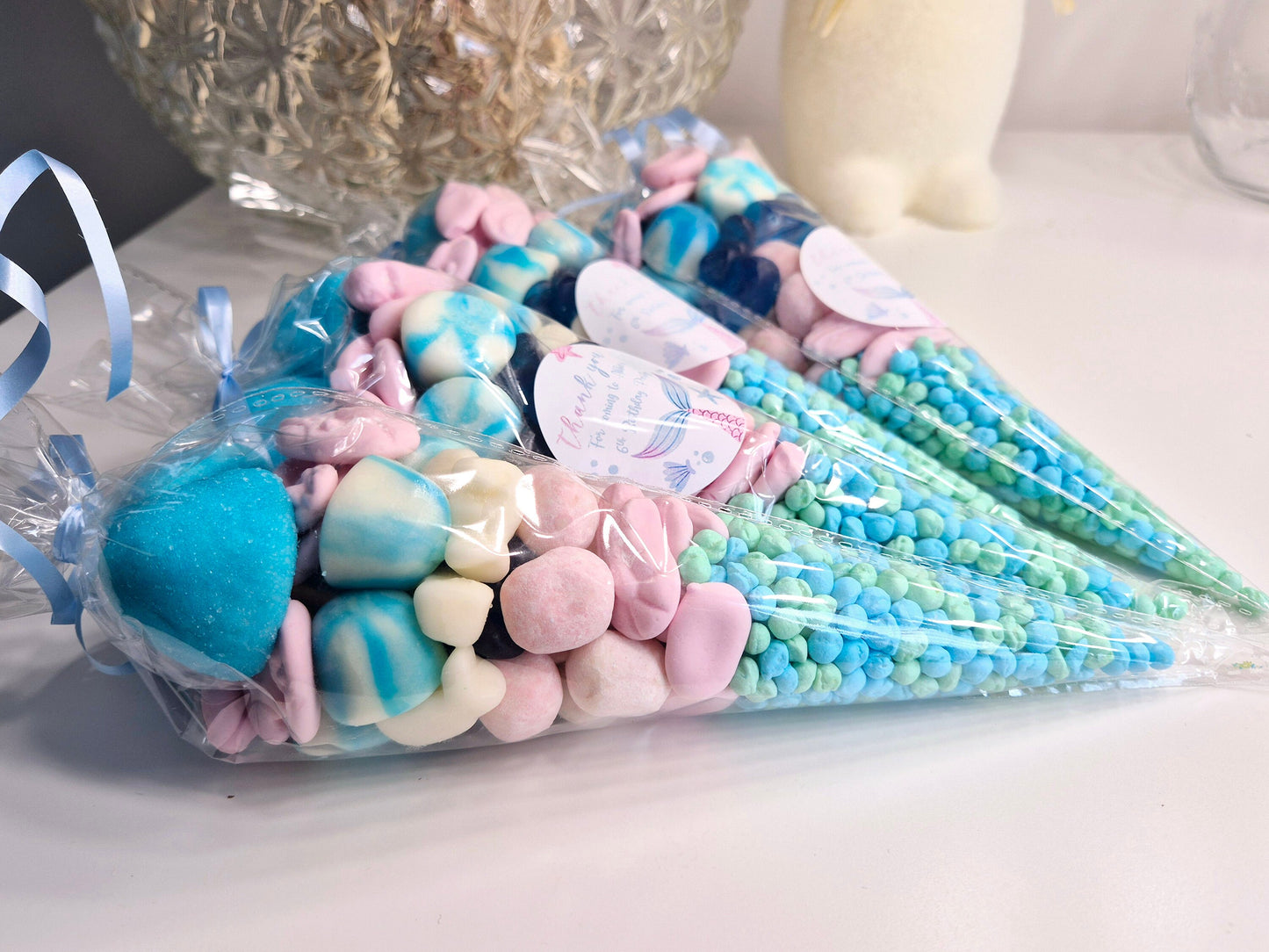 Mermaid inspired sweet cones- Party favours - Birthday - Party cones- Mermaid theme- prefilled cones- personalised cones