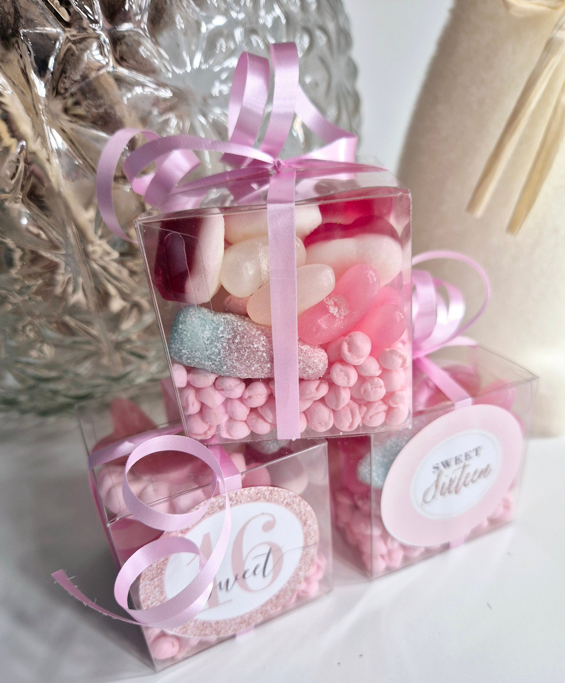 Sweet cubes - Sweet sixteen sweet boxes - Personalised filled sweet cubes - Birthday party favours