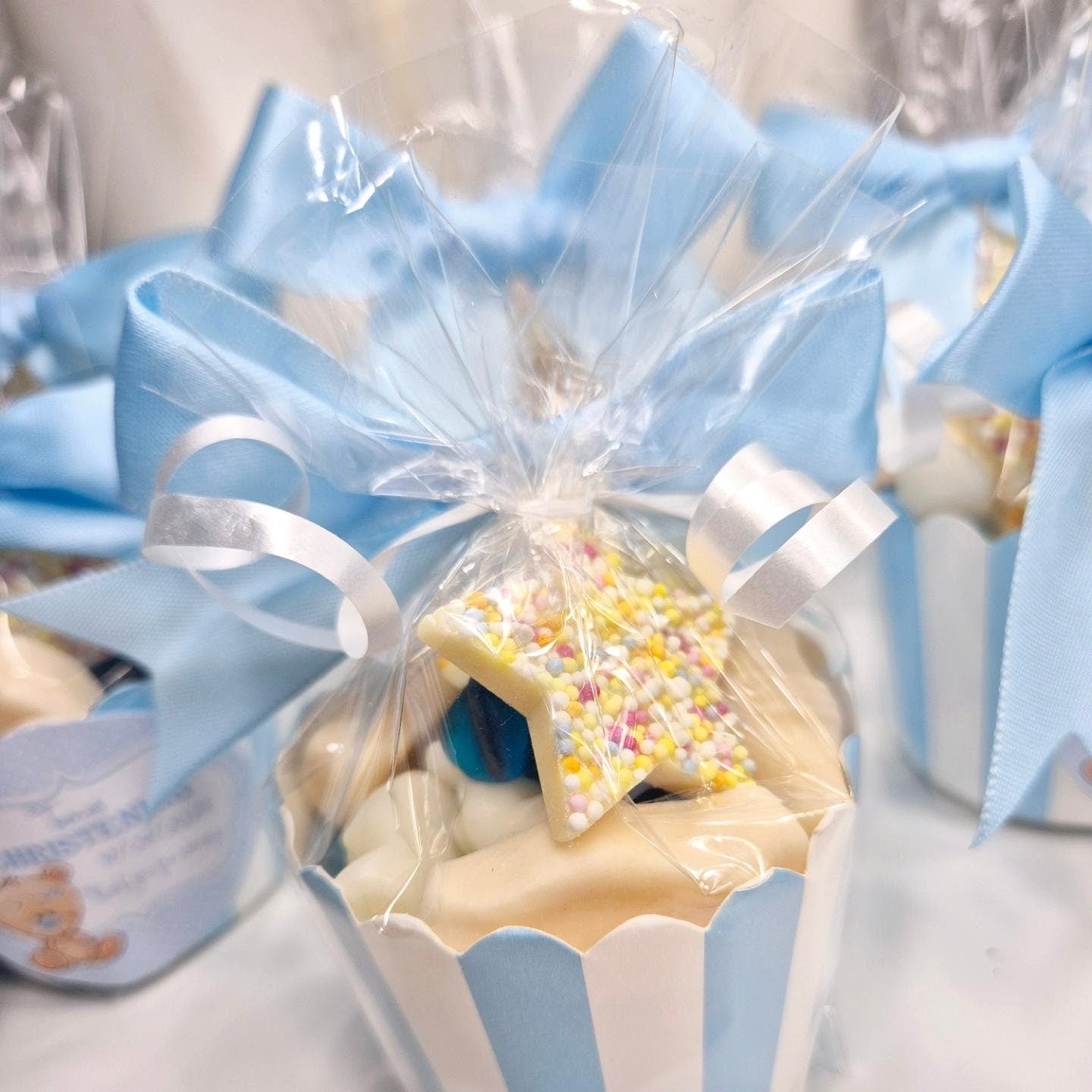 Christening sweet pots - personalised sticker - Christening sweet favours