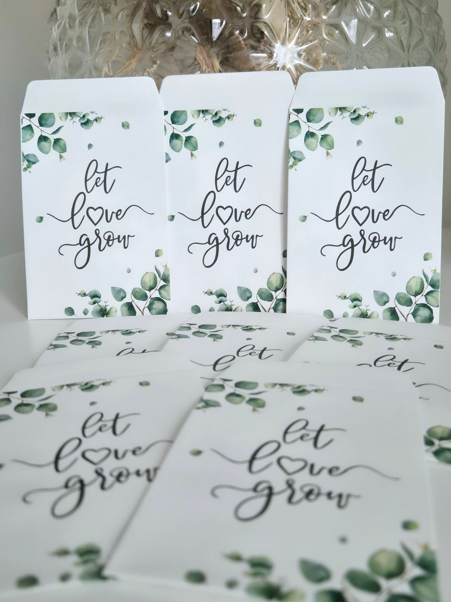 Let Love Grow Seed Packets -Wedding Favours for Guests -Wildflower Seed Bags -Eucalyptus Small Envelopes for Wedding Anniversary-Baby Shower