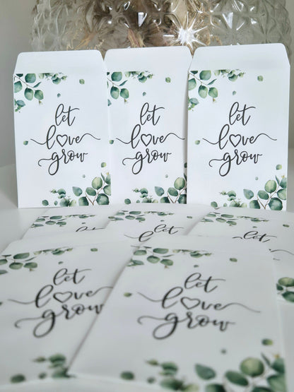 Let Love Grow Seed Packets -Wedding Favours for Guests -Wildflower Seed Bags -Eucalyptus Small Envelopes for Wedding Anniversary-Baby Shower