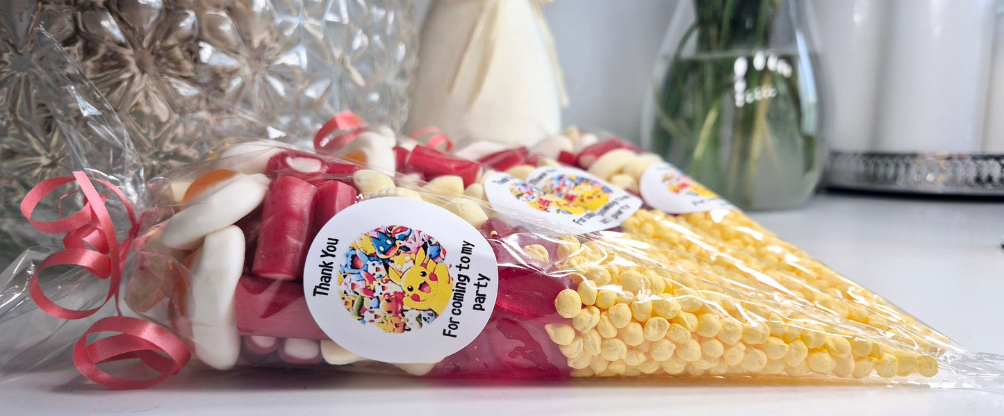 Pokeman inspired sweets - party cones - Birthday party cones - pokeman Birthday cones- prefilled sweetcones