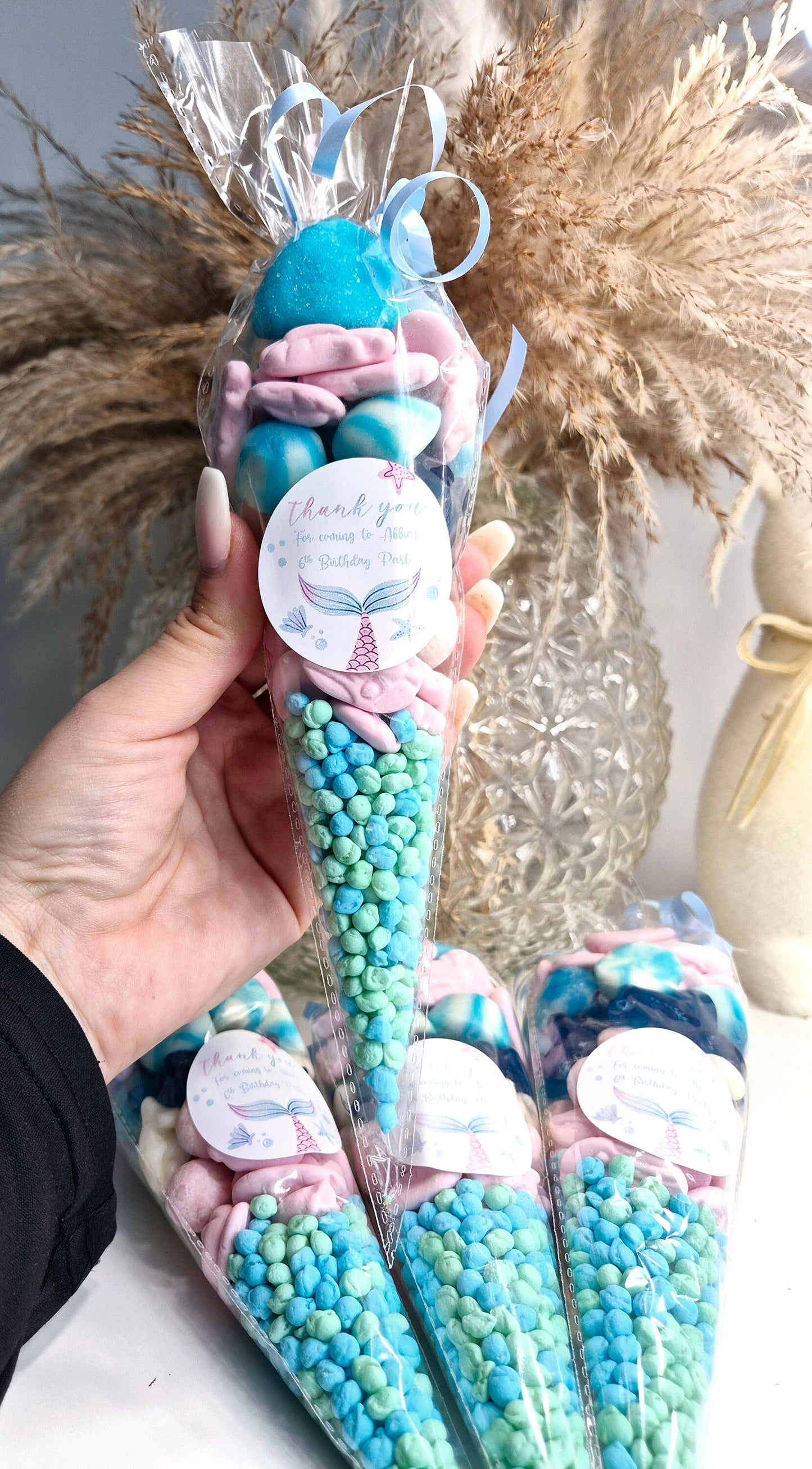 Mermaid inspired sweet cones- Party favours - Birthday - Party cones- Mermaid theme- prefilled cones- personalised cones