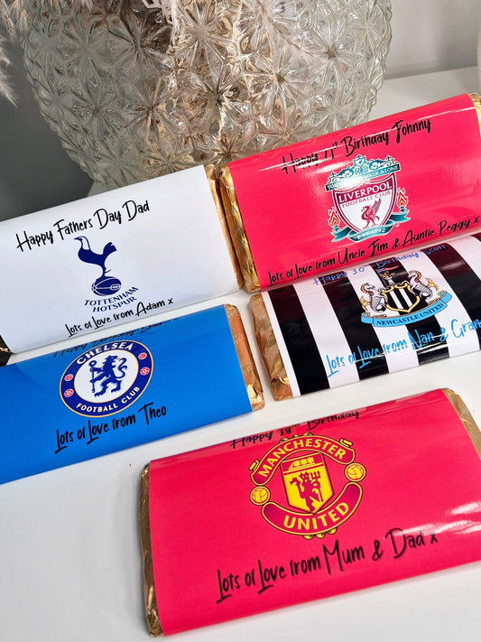 Personalised football chocolate bars for all occasions.