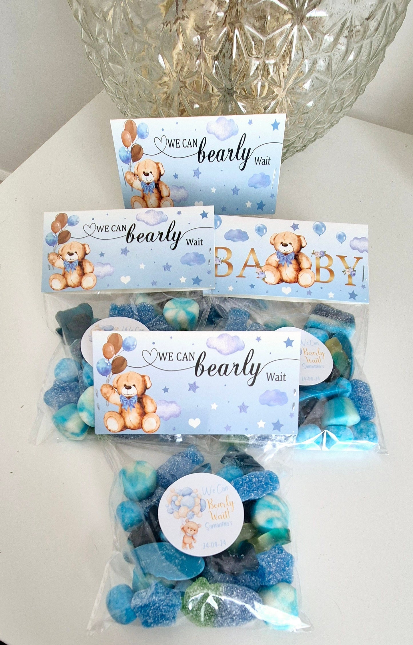 Personalised baby shower bags- baby boy- can bearly wait- sweet bag - Baby shower