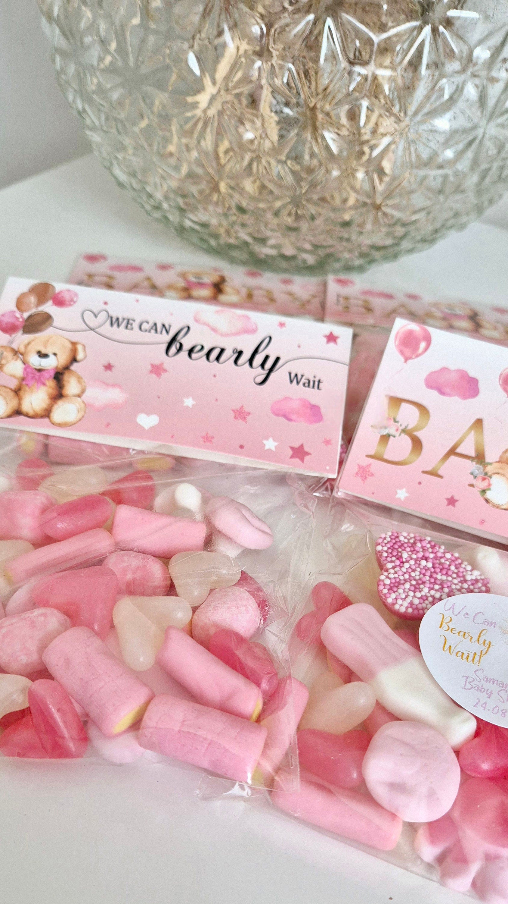 Personalised baby shower bags- baby girl - can bearly wait- sweet bag - Baby shower