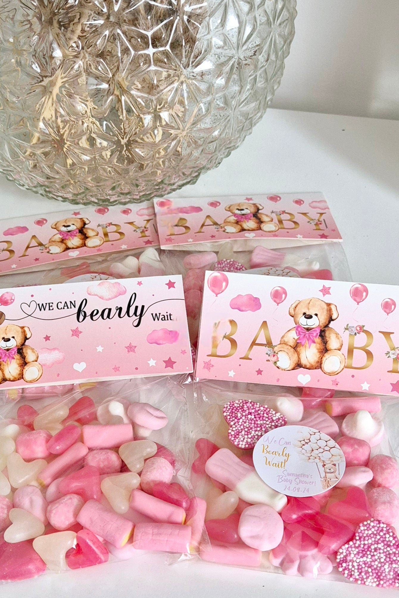 Personalised baby shower bags- baby girl - can bearly wait- sweet bag - Baby shower