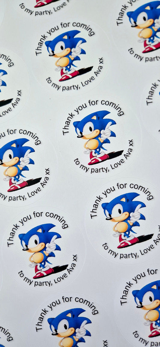 SONIC-inspired stickers- 24 Glossy Sonic-inspired themed stickers- 45mm circular stickers a4 sheet - 24 in total