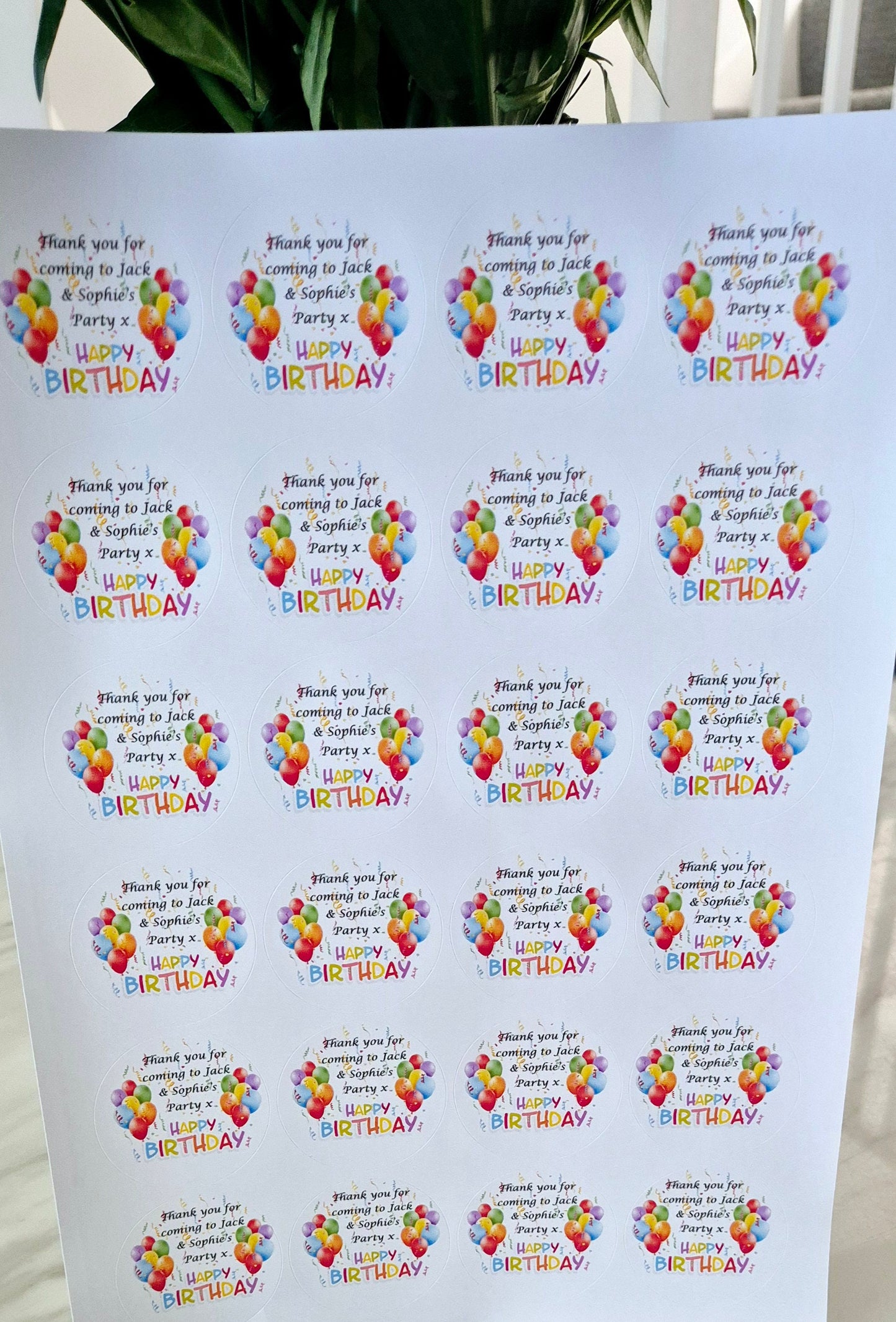 Happy birthday stickers- 24 Glossy birthday stickers- 45mm circular stickers a4 sheet - 24 in total