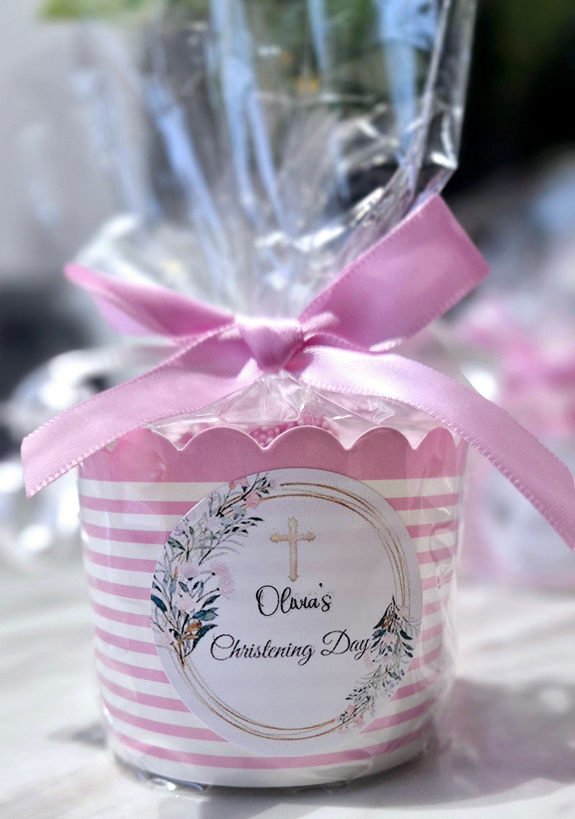 Christening sweet pots - personalised sticker - Christening sweet favours