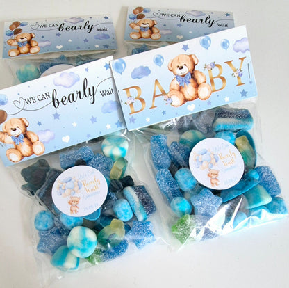 Personalised baby shower bags- baby boy- can bearly wait- sweet bag - Baby shower