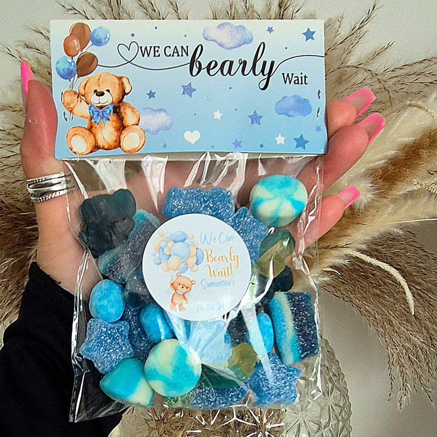 Personalised baby shower bags- baby boy- can bearly wait- sweet bag - Baby shower