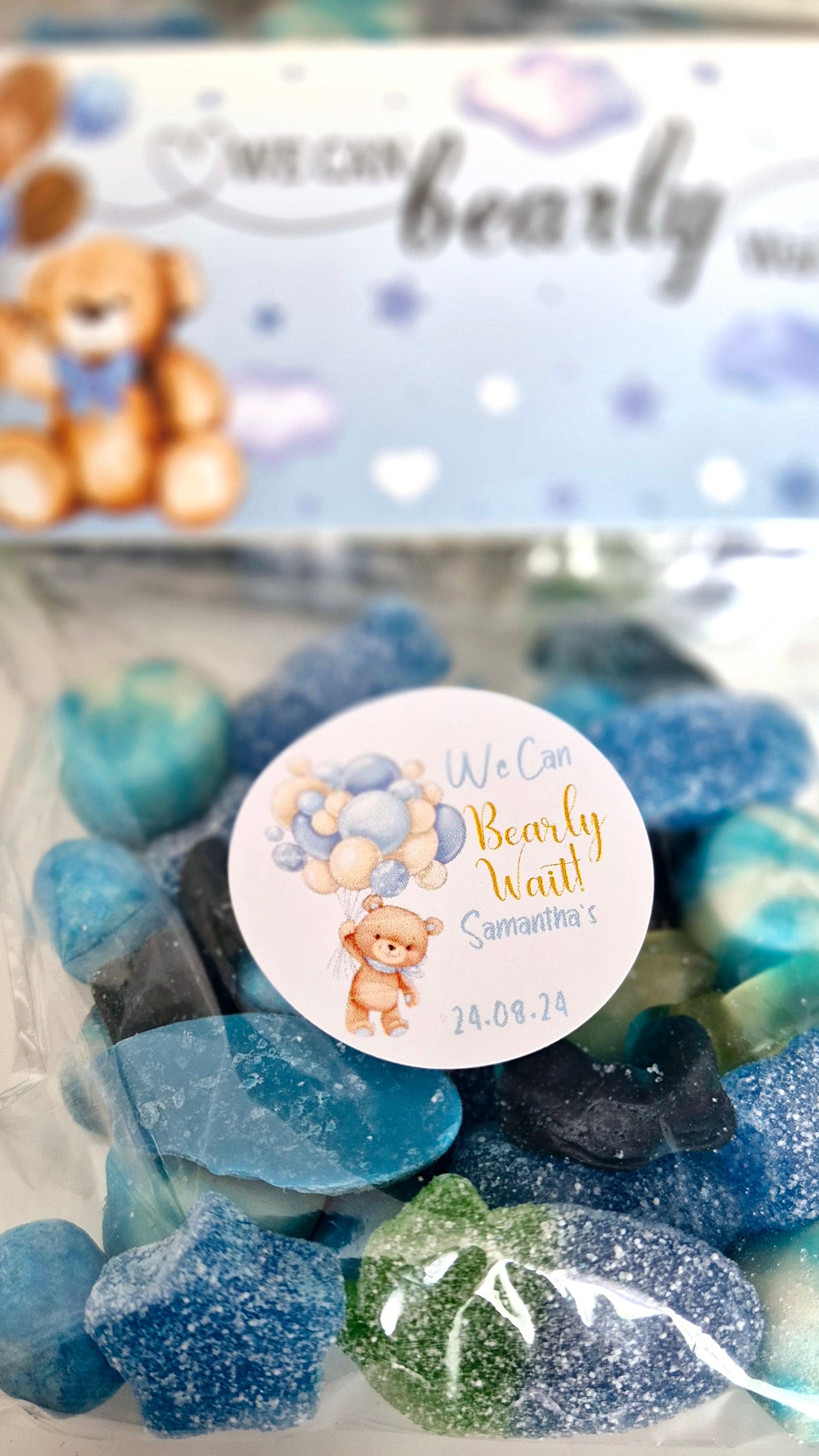 Personalised baby shower bags- baby boy- can bearly wait- sweet bag - Baby shower