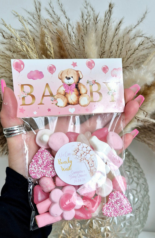 Personalised baby shower bags- baby girl - can bearly wait- sweet bag - Baby shower