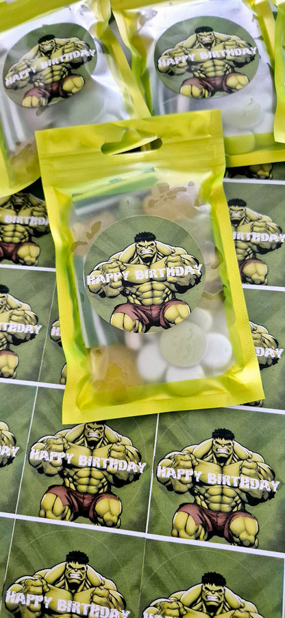 Hulk-inspired party bags- Hulk-inspired themed sweet bags - Personalised sweet bags