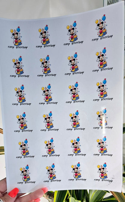 MICKEY-inspired stickers- 24 Glossy mickey-inspired stickers- 45mm circular stickers a4 sheet - 24 in total