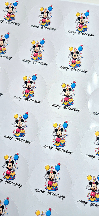 MICKEY-inspired stickers- 24 Glossy mickey-inspired stickers- 45mm circular stickers a4 sheet - 24 in total