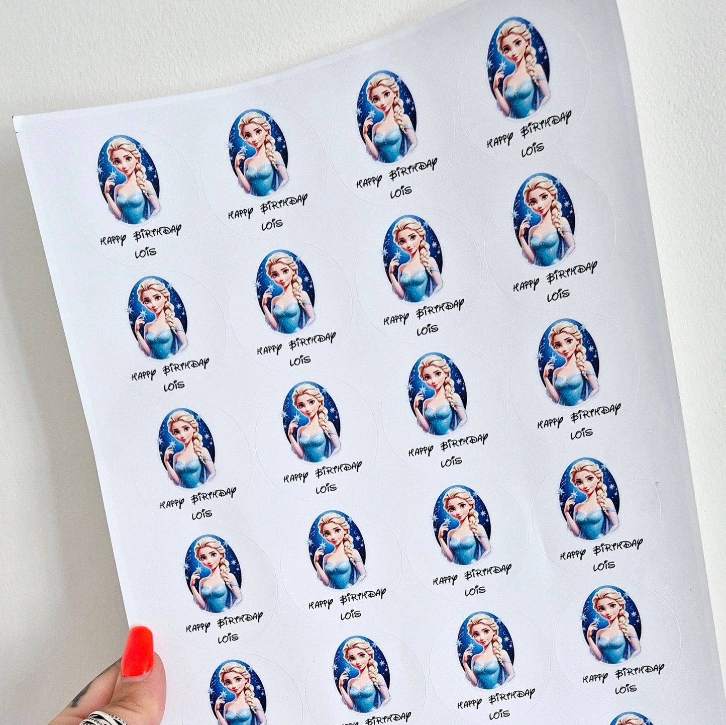 LET it go inspired stickers- 24 Glossy stickers- 45mm circular stickers a4 sheet - 24 in total