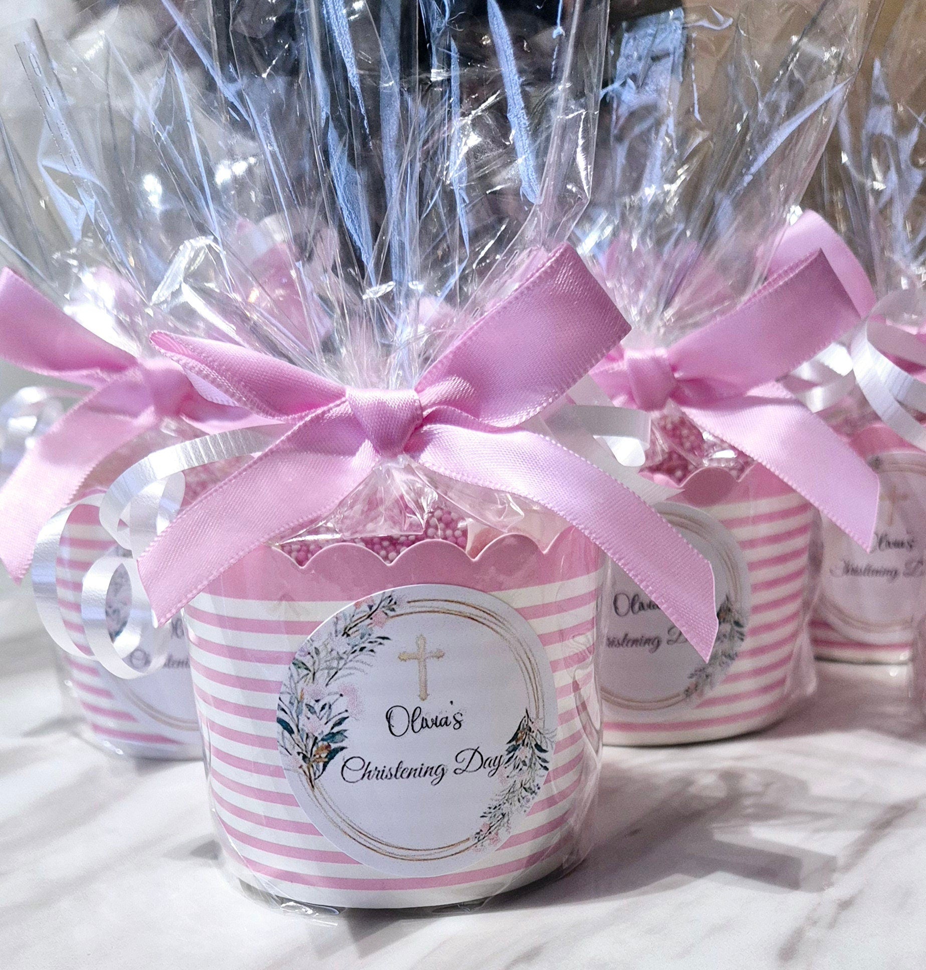 Christening sweet pots - personalised sticker - Christening sweet favours