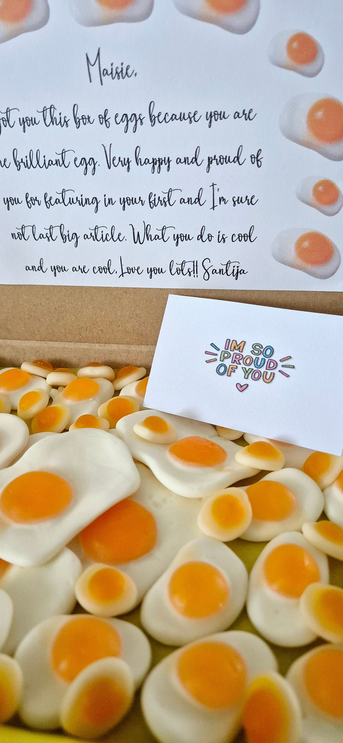 Gummy egg letterbox- letterbox gift - egg box - fried egg - fried selection box