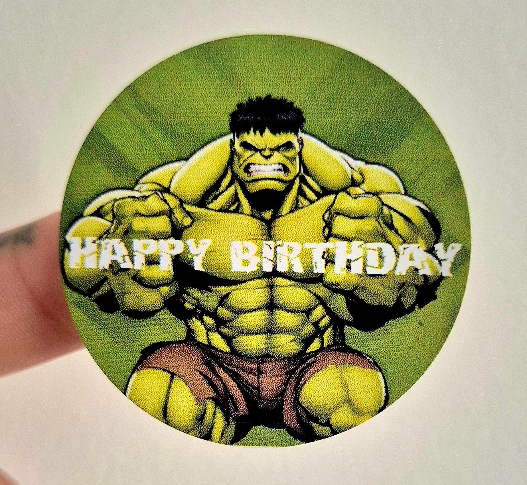 Hulk-inspired themed stickers- 24 Glossy hulk-inspired stickers- 45mm circular stickers a4 sheet - 24 in total