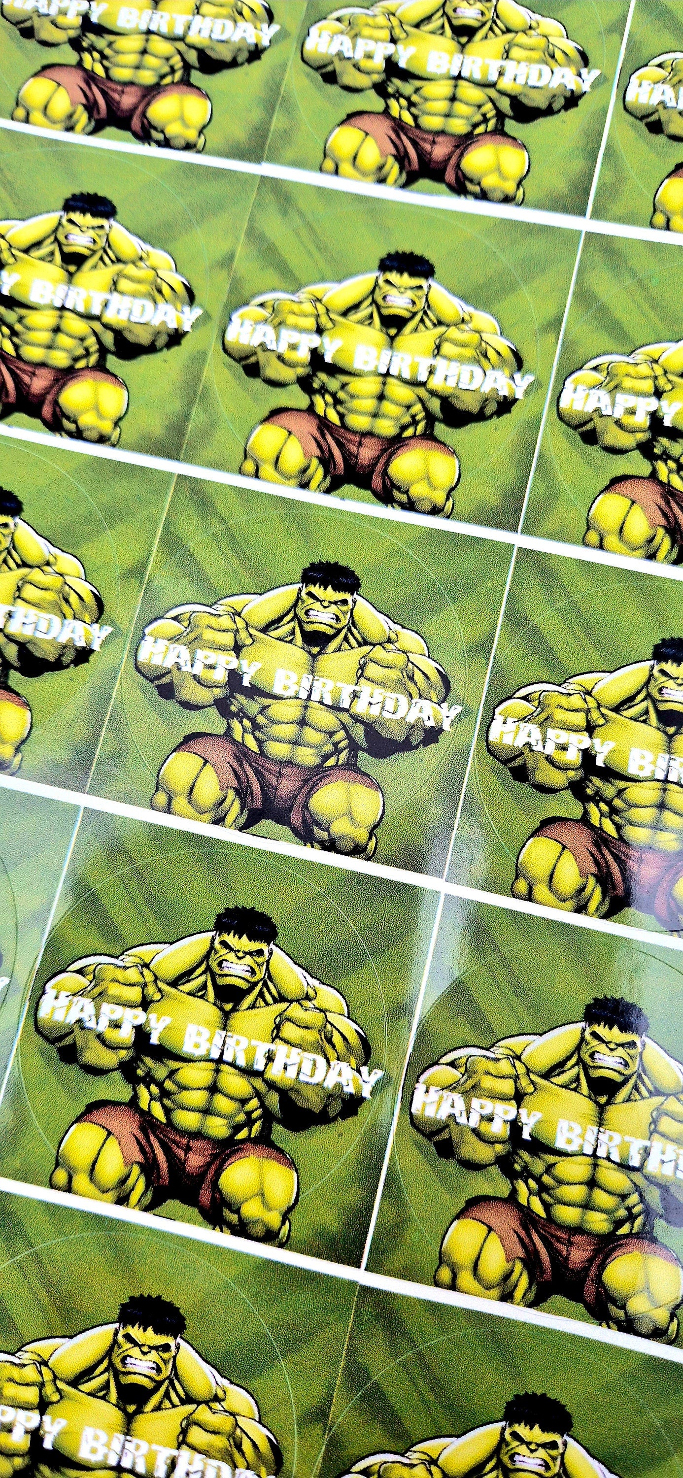 Hulk-inspired themed stickers- 24 Glossy hulk-inspired stickers- 45mm circular stickers a4 sheet - 24 in total